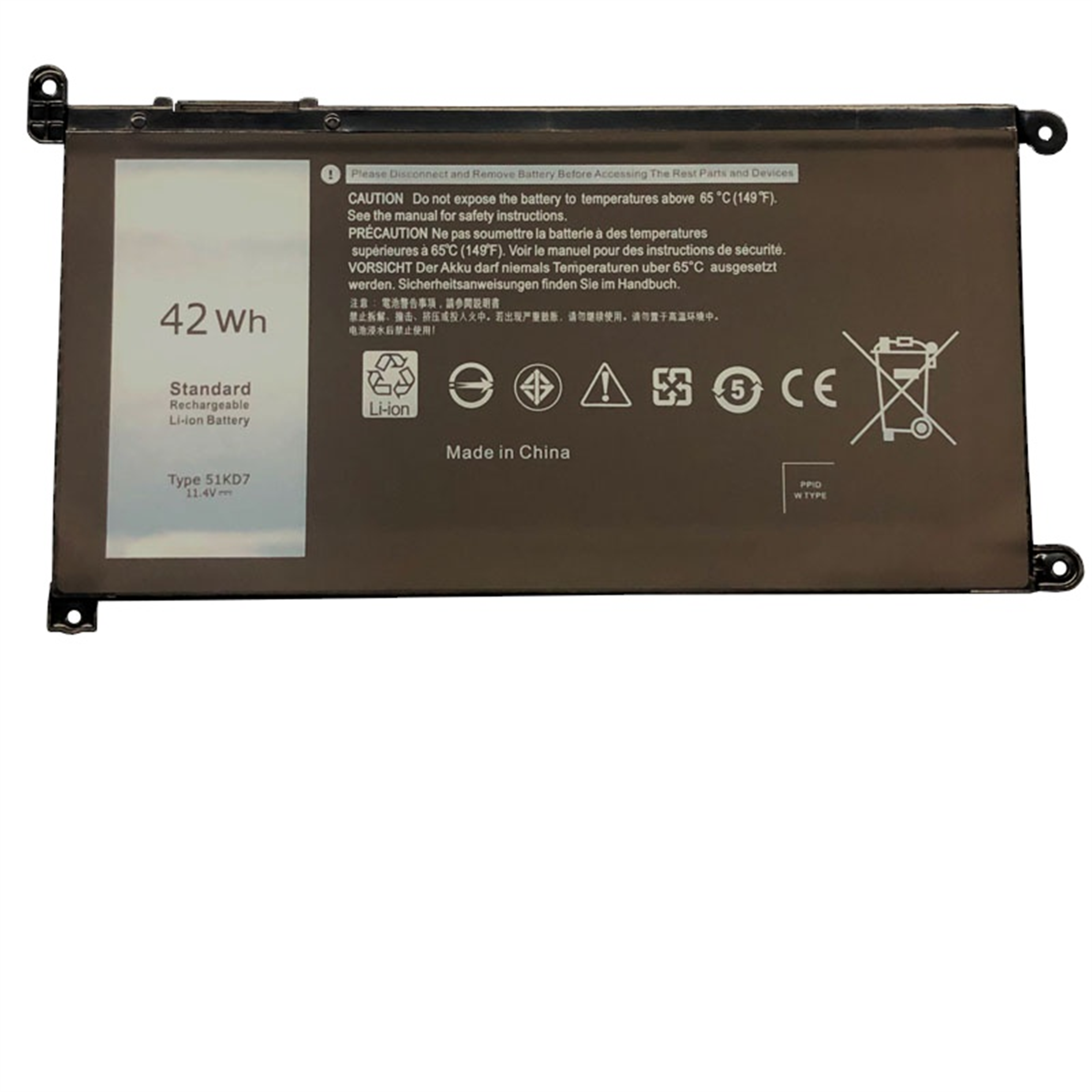正品锂离子电池内置电池笔记本电脑电池51KD7用于戴尔笔记本电脑Chromebook 11 3180 3189 0Y07HK Y07HK 725KY 0FY8XM